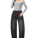 Blugi loose fit BARREL cu aspect prespalat, Gri Antracit
