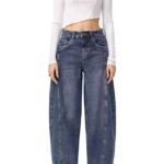 Blugi loose fit BARREL si cusaturi evidentiate, Bleumarin