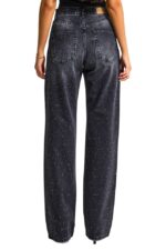Blugi prespalati Luneth, croiala loose fit oversize cu cristale aplicate, Negru - imagine 2
