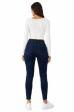 Blugi skinny extra elastan Bellagio, cu talie inalta, Bleumarin - imagine 2