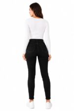 Blugi skinny extra elastan Bellagio, cu talie inalta, Negru - imagine 2