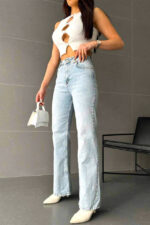 Blugi wide leg Oakland, cu super elastan si croiala dreapta, Albastru zapada - imagine 2