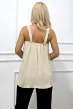 Bluza creponata AiRA, detalii metalice si croi asimetric, Bej, Marime S/M - imagine 2