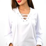Bluza dama AmaDeeA, cu snur, decolteu stilizat si croi lejer, Alb