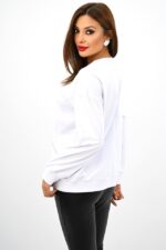 Bluza dama AmaDeeA, cu snur, decolteu stilizat si croi lejer, Alb - imagine 2