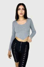 Bluza dama crop, Kalisa, in colturi, Gri - imagine 2