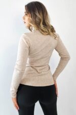Bluza dama Rona, cu guler inalt si maneca lunga, Latte, Marime S/M - imagine 2