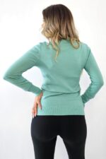 Bluza dama Rona, cu guler inalt si maneca lunga, Verde deschis, Marime S/M - imagine 2