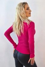 Bluza de dama ELORIA, cu guler inalt si nasturi perlati, Fucsia - imagine 2