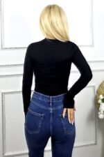 Bluza midi BASIC, cu guler rotund si fenta deget, Negru - imagine 2