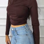 Bluza scurta cu pliuri Dakota, si maneca lunga, Maro Chocolate