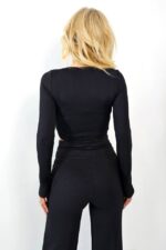 Bluza scurta de dama Veronica, cu maneca lunga si capse, Negru - imagine 2
