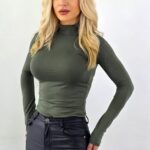 Bluza subtire de dama Lady Liza, cu guler pe gat, Verde Kaki