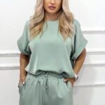 Bluza vaporoasa LYRA, maneca scurta cu manseta, VerniL