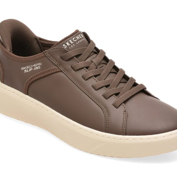 Pantofi sport Barbati SKECHERS maro, COURT BREAK, din piele ecologica
