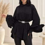 Camasa cu volane si cristale Sugar BLINK, lungime asimetrica, Negru, Marime S/M/L