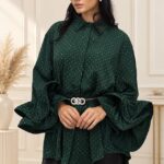 Camasa cu volane si cristale Sugar BLINK, lungime asimetrica, Verde Smarald, Marime S/M/L