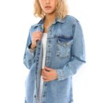 Camasa denim Fringe, croi lung si franjuri la baza croielii, Albastru