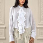 Camasa eleganta cu jabou Daliah si cristale, ALB, Marime S/M