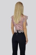 Camasa fara maneca Ryna din dantela, Roz, Marime S/M - imagine 2
