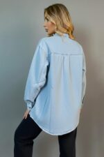 Camasa lunga denim LISBON, cu nasturi si cristale stralucitoare, Albastru zapada - imagine 2