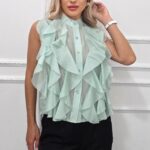Camasa office cu volanase, din lyocell NIVA, Verde Menta, Marime S/M