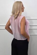 Camasa transparenta din lyocell NIVA, cu volanase, Roz, Marime S/M - imagine 2