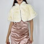 Capa tip bolero Savina, din blana ecologica, cu guler inalt, Alb unt, Marime universala S/M