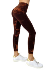 Colanti fitness Kabyn, cu imprimeu, push up si banda modelatoare, Maro/Portocaliu - imagine 2