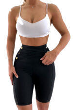 Colanti scurti Andrada, fitness, cu banda modelatoare si butoni decorativi, Negru - imagine 2