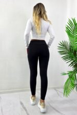 Colanti vatuiti, cu talie inalta si buzunar ascuns la spate OISO FIT, Negru - imagine 2