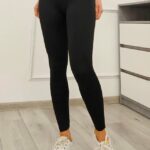 Colanti yoga Flexible, banda lata in talie cu efect modelator si push up, Negru