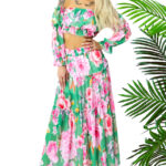Compleu Bernolda, fusta vaporoasa si camasa cu umerii goi, Green Sunday, Masura S/M/L