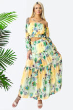 Compleu Bernolda, fusta vaporoasa si camasa cu umerii goi, Vintage Beauty, Masura S/M/L