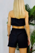 Compleu bumbac Eclipsing, cu pantaloni scurti si top cu detalii aurii metalice, Negru - imagine 2