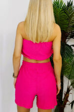 Compleu bumbac Eclipsing, cu pantaloni scurti si top cu detalii aurii metalice, Fucsia - imagine 2