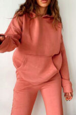 Compleu bumbac vatuit Alexis, bluza cu gluga si pantaloni cu buzunare, Roze - imagine 2