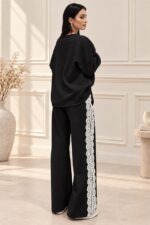 Compleu casual Alberta, cu insertii din dantela si perle, Negru, Marime OneSize - imagine 2