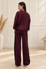 Compleu casual Alberta, cu insertii din dantela si perle, Visiniu, Marime OneSize - imagine 2