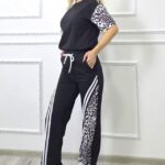 Compleu casual animal print Power Move, cu tricou si pantaloni lejeri, NEGRU