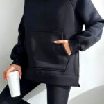 Compleu casual Citadel, cu hanorac vatuit si colanti tetra, Negru