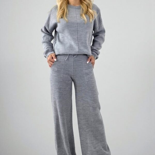 Compleu casual cu lana ELETRA, bluza asimetrica si cristale laterale, GRI, Marime M/L