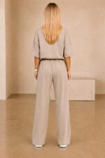 Compleu casual, doua piese Solenne, cu detaliu floral si cristale, BEJ, Marime S/M/L - imagine 2