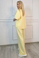 Compleu casual, doua piese Solenne, cu detaliu floral si cristale, Galben, Marime S/M/L - imagine 2