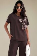 Compleu casual lejer Valesia, cu funda animal print, Maro, Marime S/M/L - imagine 2