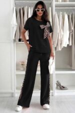 Compleu casual lejer Valesia, cu funda animal print, Negru, Marime S/M/L