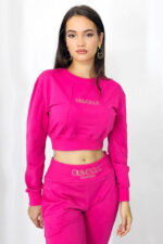 Compleu casual, OlaVogue, pantaloni cu buzunare si bluza crop, Roz - imagine 2