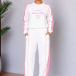 Compleu dama JARDIN, cu logo si print bicolor, ALB
