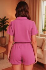 Compleu de dama SILKA, cu pantaloni scurti si tricou sport, ROZ - imagine 2