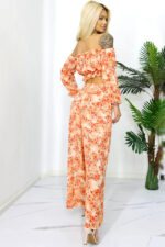 Compleu de vara Bouquet, pantaloni lejeri si camasa cu volane, Portocaliu, Marimea S/M/L - imagine 2